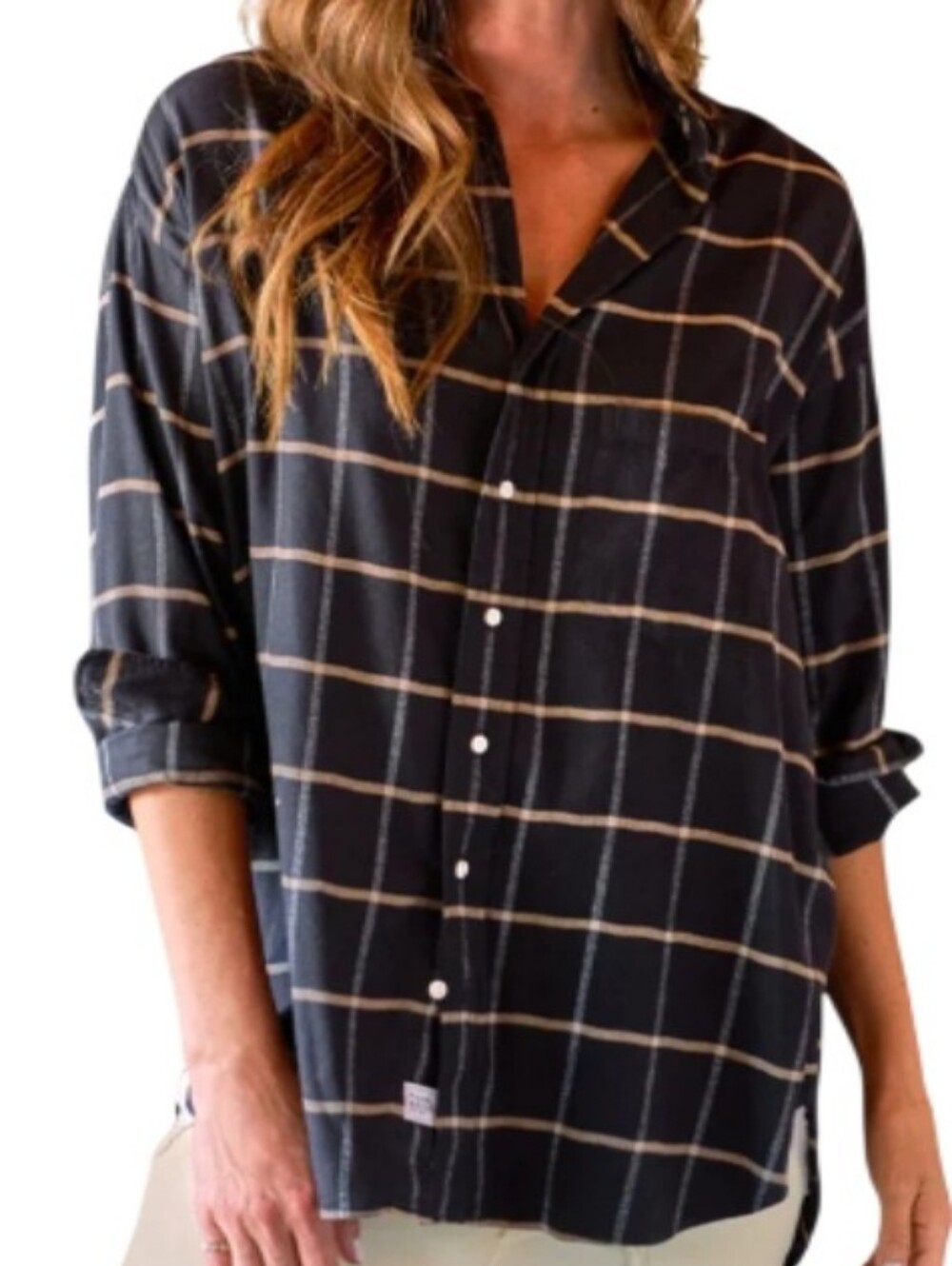 Frank & Eileen Silvio Intalian Flannel Black With Camel Windowpane Shirt-NWOT